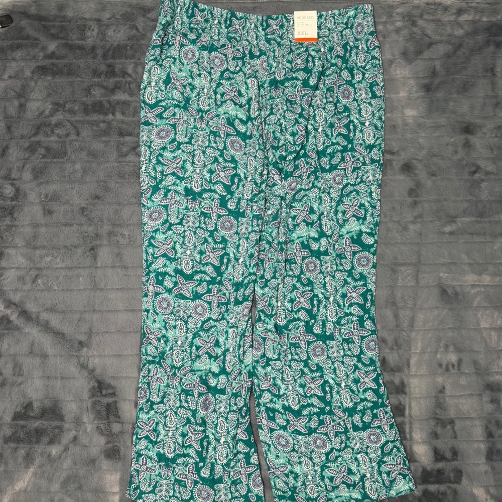 Style & Co Womens XXL Green Paisley Wide Leg Mid Rise Comfort Waist Pants NWT - Picture 7 of 9